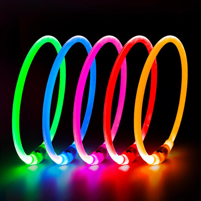 LED Dog Collar, USB Rechargeable Light up Dog Collars, TPU Cuttable Light Dog Necklace Glow in the Dark (Pink)